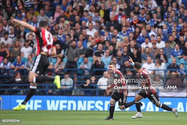 John Fleck of Sheffield United celebrates after scoring a goal to make it 0-1 during the Sky Bet Championship match between Sheffield Wednesday and...