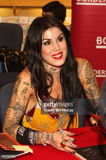 Tattoo Artist and star of the television show "LA Ink" Kat Von D signs copies of her new book "High Voltage Tattoo" at Borders Book Store March 7,...