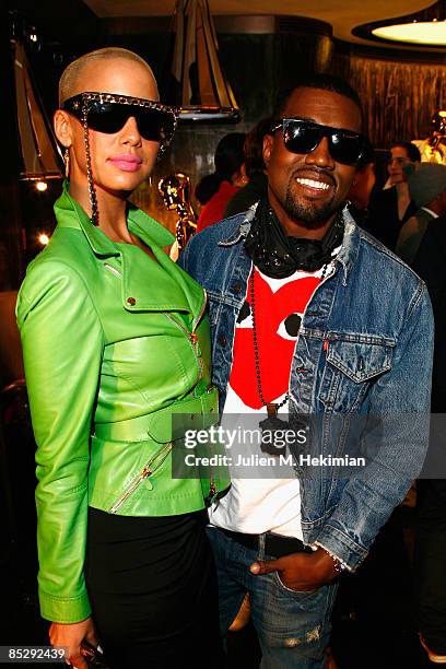 Kanye West and Amber Rose attend the Roberto Cavalli opening boutique party during Paris Fashion Week ready-to-wear Autumn / Winter 2009 on March 7,...