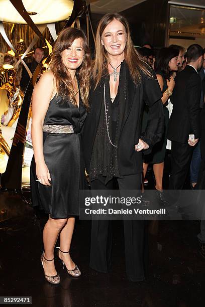 Jade Jagger and Eva Cavalli attend the Roberto Cavalli opening boutique party during Paris Fashion Week ready-to-wear Autumn / Winter 2009 on March...