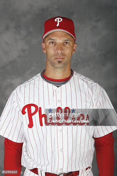 Raul Ibanez of the Philadelphia Phillies poses for a photo during Spring Training Photo day on February 20, 2009 at Bright House Networks Field in...