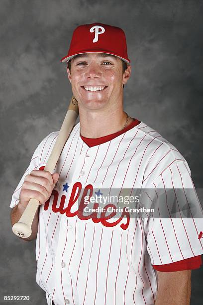 Jason Donald of the Philadelphia Phillies poses for a photo during Spring Training Photo day on February 20, 2009 at Bright House Networks Field in...