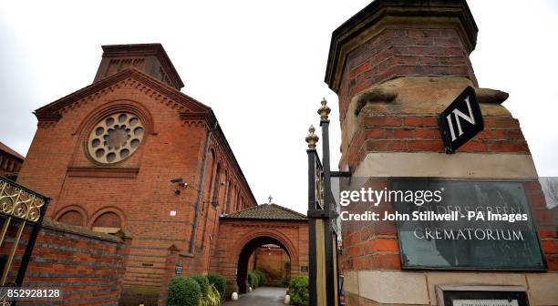 The entrance to Golders Green Crematorium, London, from where thieves have tried to steal the ashes of the founder of psychoanalysis Sigmund Freud...