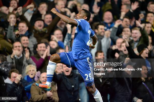 Chelsea's Samuel Eto'o celebrates scoring his hat-trick