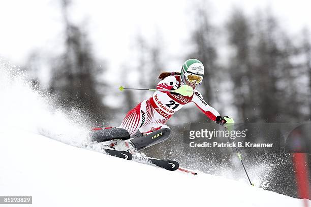 World Ski Championships: Austria Elisabeth Goergl in action during Women's Super Combined Slalom on Piste Rhone-Alpes course. Val D'Isere, France...