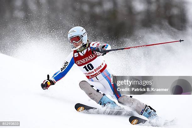 World Ski Championships: France Marie Marchand-Arvier in action during Women's Super Combined Slalom on Piste Rhone-Alpes course. Val D'Isere, France...