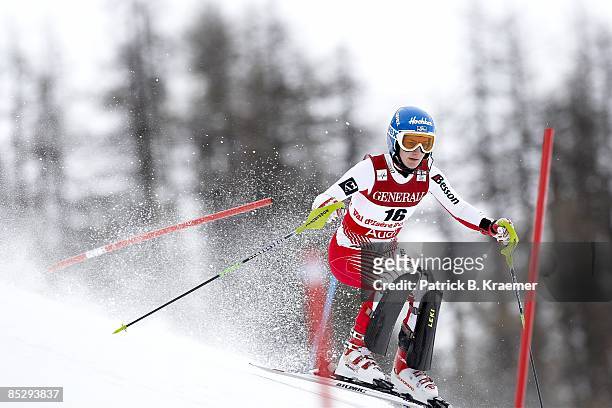 World Ski Championships: Austria Kathrin Zettel in action during Women's Super Combined Slalom on Piste Rhone-Alpes course. Val D'Isere, France...