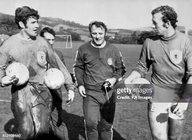 Some of the Scottish football team seen after the team's training session for the game against Portugal at Hampden Park. Seen on the field at Largs...