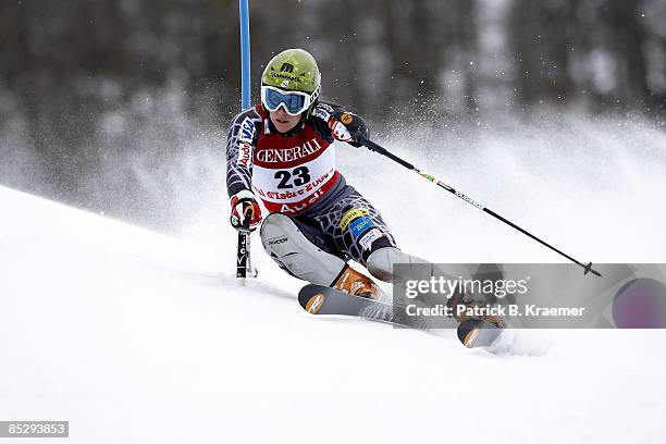 World Ski Championships: USA Stacey Cook in action during Women's Super Combined Slalom on Piste Rhone-Alpes course. Val D'Isere, France 2/6/2009...