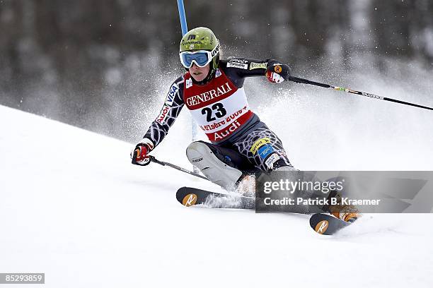 World Ski Championships: USA Stacey Cook in action during Women's Super Combined Slalom on Piste Rhone-Alpes course. Val D'Isere, France 2/6/2009...