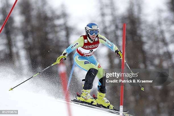 World Ski Championships: Slovenia Marusa Ferk in action during Women's Super Combined Slalom on Piste Rhone-Alpes course. Val D'Isere, France...