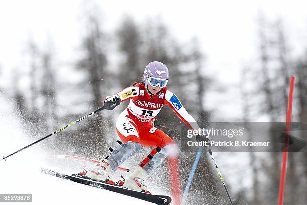 World Ski Championships: Czech Republic Sarka Zahrobska in action during Women's Super Combined Slalom on Piste Rhone-Alpes course. Val D'Isere,...