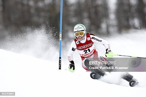 World Ski Championships: Austria Elisabeth Goergl in action during Women's Super Combined Slalom on Piste Rhone-Alpes course. Val D'Isere, France...