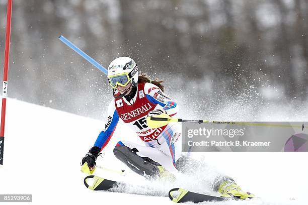 World Ski Championships: France Sandrine Aubert in action during Women's Super Combined Slalom on Piste Rhone-Alpes course. Val D'Isere, France...