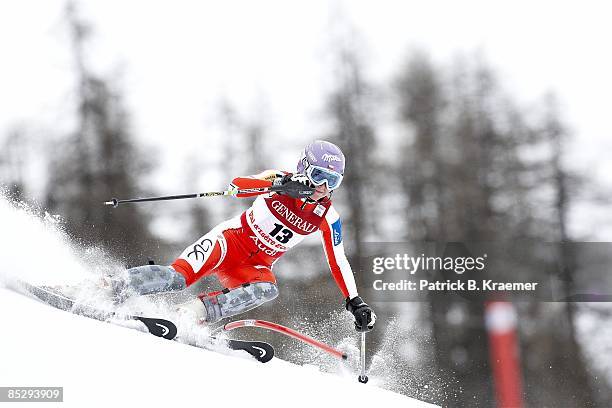 World Ski Championships: Czech Republic Sarka Zahrobska in action during Women's Super Combined Slalom on Piste Rhone-Alpes course. Val D'Isere,...