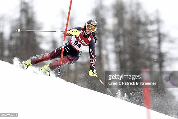 World Ski Championships: Andorra Mireia Gutierrez in action during Women's Super Combined Slalom on Piste Rhone-Alpes course. Val D'Isere, France...