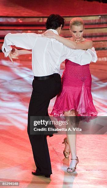 Lucia Nunez and her dance partner Dima Pakhomov perform during the tv show on March 7, 2009 in Rome, Italy.