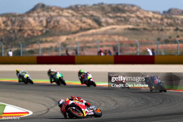 Marc Marquez of Spain and the Repsol Honda Team rides during the MotoGP of Aragon at Motorland Aragon Circuit on September 24, 2017 in Alcaniz, Spain.