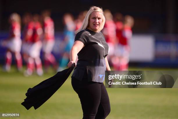 Emma Hayes, manager of Chelsea during a WSL Match between Chelsea Ladies and Bristol Academy Women on September 24, 2017 in Kingsmeadow, England.