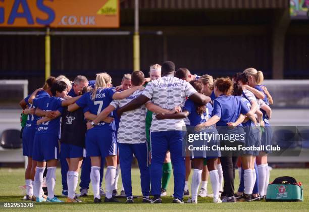 Chelsea Ladies FC during a WSL Match between Chelsea Ladies and Bristol Academy Women on September 24, 2017 in Kingsmeadow, England.