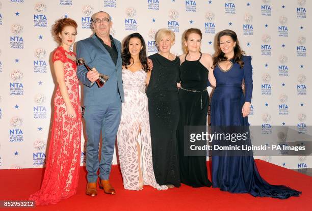 Paula Lane, Stuart Blackburn, Hayley Tamaddon, Julie Hesmondhalgh, Jenny McAlpine and Debbie Rush with the award for Best Serial Drama, at the 2014...