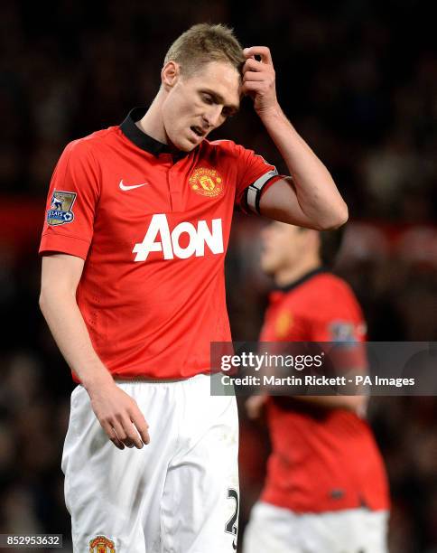 Manchester United's Darren Fletcher shows his dejection after a missed chance during the Capital One Cup, Semi Final, Second Leg at Old Trafford,...