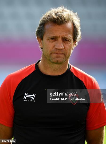 Toulon's French head coach and manager Fabien Galthie attends the French Top 14 rugby union match between Stade Francais and Toulon at the Jean-Bouin...