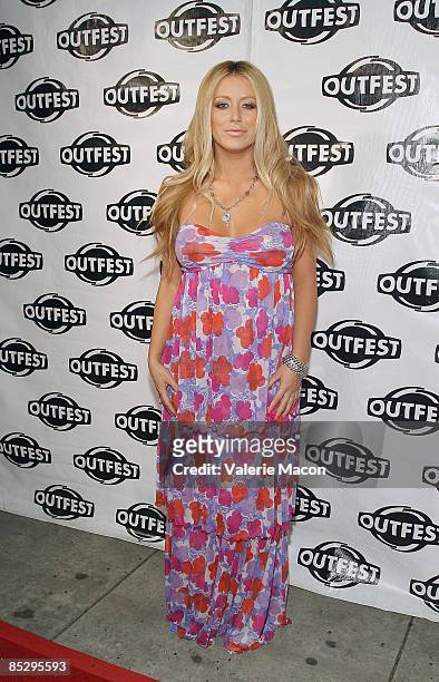 Actress Aubrey O'Day arrives at the closing night of Outfest's Fusion: 6th Annual Los Angeles LGBT People Of Color Film Festival at The Egyptian...