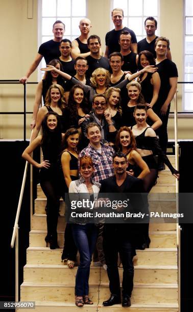 Principal cast members Katherine Kingsley, Robert Lindsay, Rufus Hound, Samantha Bond , and John Marquez , surrounded by supporting cast, attend a...