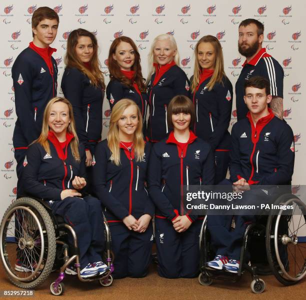 Alpine Skiing team back left to right James Whitley, Caroline Powell , Jade Etherington, Kelly Gallagher, Charlotte Evans and Mick Brenna. With front...