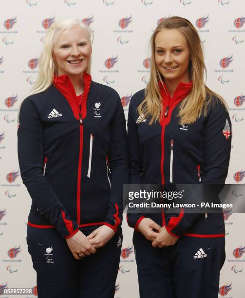 Kelly Gallagher and Charlotte Evans Guide to Kelly Gallagher, Alpine Skiing, during the Paralympic Team GB Launch for Sochi at the Radisson Blu...
