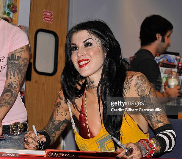 Kat Von D promotes her new book "High Voltage Tattoo" at a Borders book store on March 7, 2009 in Philadelphia, Pennsylvania.