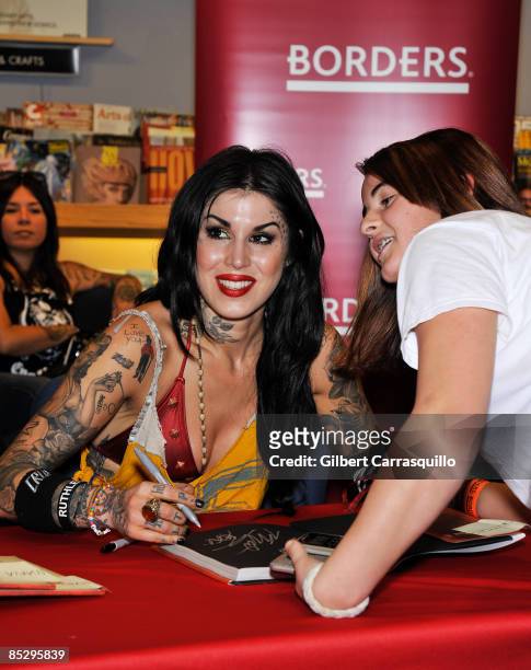 Kat Von D promotes her new book "High Voltage Tattoo" at a Borders book store on March 7, 2009 in Philadelphia, Pennsylvania.