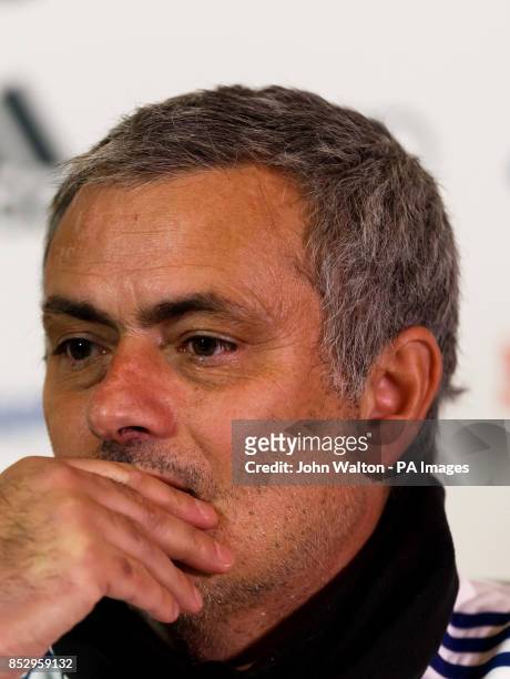 Chelsea's manager Jose Mourinho during a press conference at Cobham Training Ground, Stoke d'Abernon.