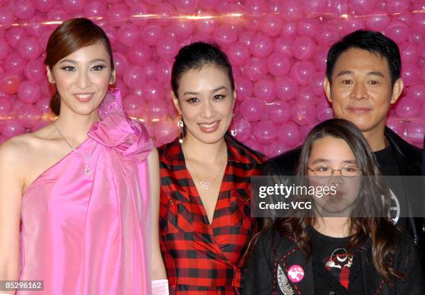 Pace Wu,Christy Chung and her daughter, and Jet Li attend the opening ceremony of Barbie flagship store on March 6, 2009 in Shanghai, China.