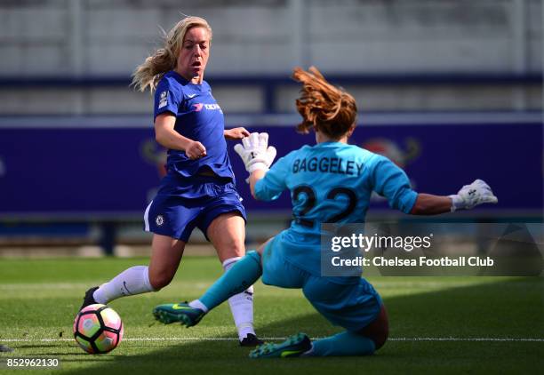 Gemma Davison of Chelsea crosses the ball into the box during a WSL Match between Chelsea Ladies and Bristol Academy Women on September 24, 2017 in...