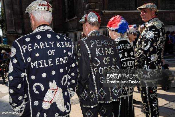 Pearly Kings and Queens gather in Guildhall Yard during Harvest Festival on September 24, 2017 in London, England. The tradition of the Pearly Kings...
