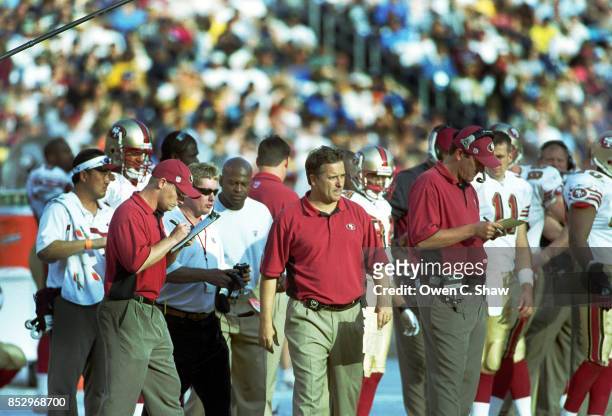 Steve Mariucci head coach of the SAn Francisco 49ers against the San Diego Chargers at Jack Murphy Stadium circa 2002 in San Diego,California.