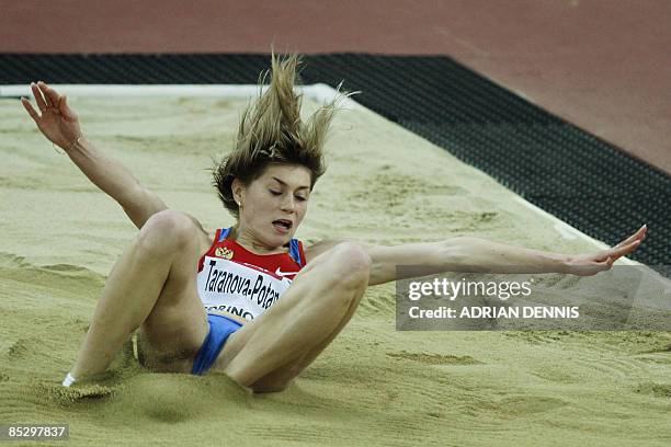 Russia's Anastasiya Taranova-Potapova performs during the Women's Triple Jump final of the European Athletics Indoor Championships on March 8, 2009...