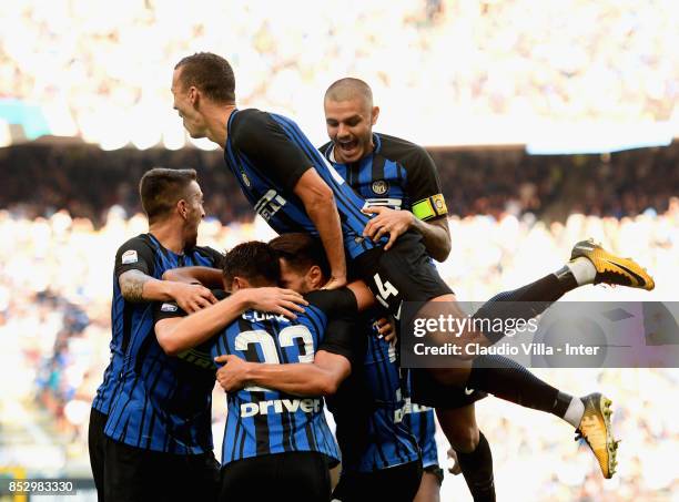 Danilo D'Ambrosio of FC Internazionale celebrates after scoring the opening goal during the Serie A match between FC Internazionale and Genoa CFC at...