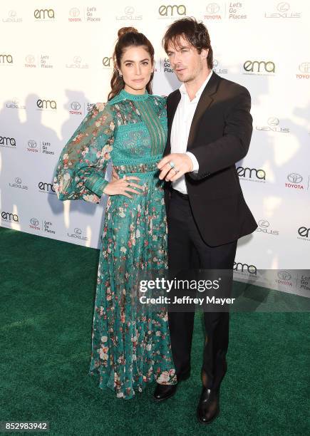 Actors Nikki Reed and Ian Somerhalder arrive at the 27th Annual EMA Awards at Barker Hangar on September 23, 2017 in Santa Monica, California.