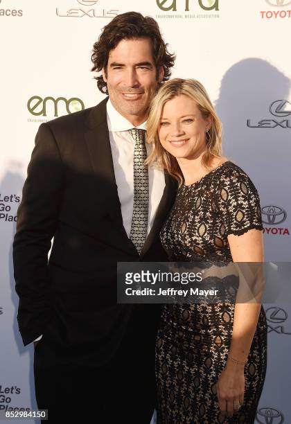 Personality Carter Oosterhouse and actress Amy Smart arrive at the 27th Annual EMA Awards at Barker Hangar on September 23, 2017 in Santa Monica,...