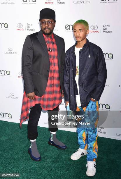 Musician-singer will.i.am and actor-rapper Jaden Smith arrive at the 27th Annual EMA Awards at Barker Hangar on September 23, 2017 in Santa Monica,...