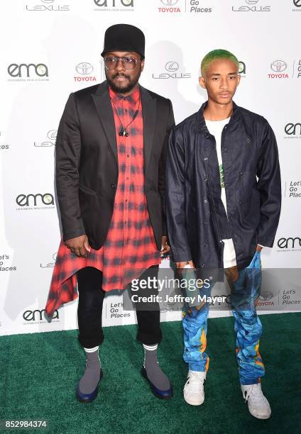 Musician-singer will.i.am and actor-rapper Jaden Smith arrive at the 27th Annual EMA Awards at Barker Hangar on September 23, 2017 in Santa Monica,...