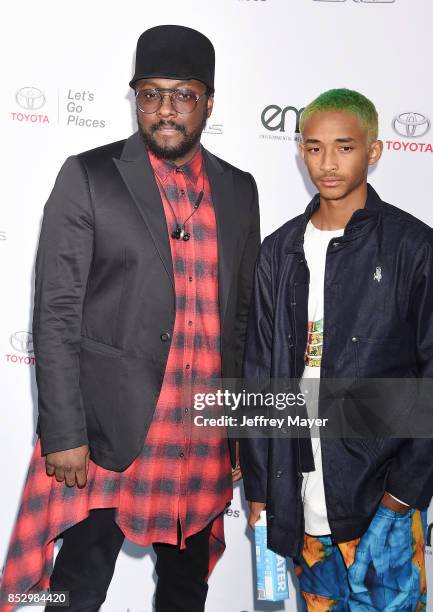 Musician-singer will.i.am and actor-rapper Jaden Smith arrive at the 27th Annual EMA Awards at Barker Hangar on September 23, 2017 in Santa Monica,...