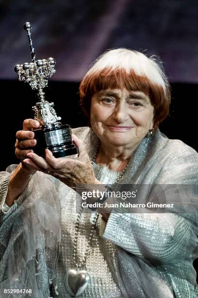 Agnes Varda receives Donostia Award during 65th San Sebastian Film Festival on September 24, 2017 in San Sebastian, Spain.