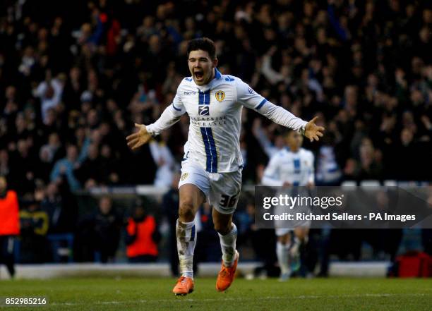 Leeds United's Alex Mowatt celebrates his goal and Leeds United's 5th during the Sky Bet Championship match at Elland Road, Leeds.