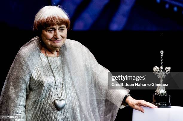 Agnes Varda receives Donostia Award during 65th San Sebastian Film Festival on September 24, 2017 in San Sebastian, Spain.