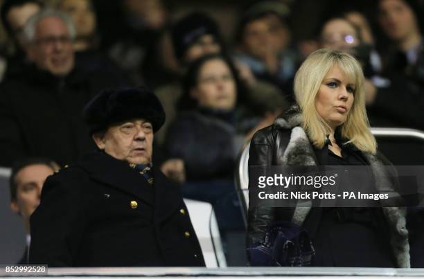 West Ham United co-owner David Sullivan with girlfriend Emma Benton-Hughes directors box, during the Capital One Cup match at White Hart Lane, London