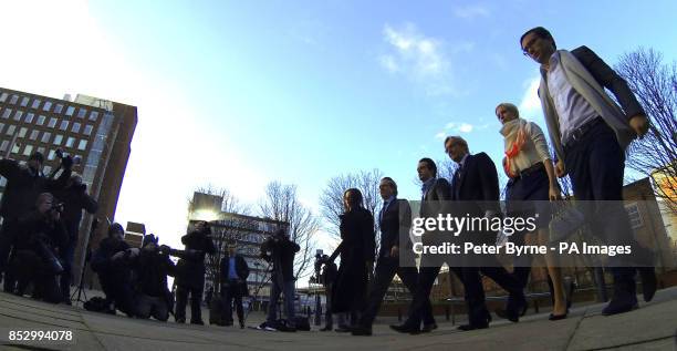 Coronation Street actor Bill Roache arrives at Preston Crown Court, with Rosalind Bennett and her husband Linus Roache, James Roache, daughter Verity...